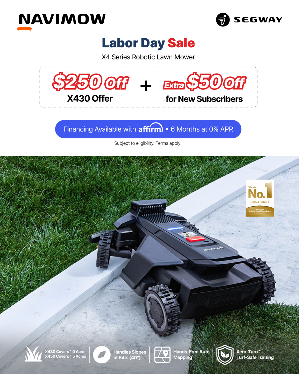Segway Navimow Facebook ad: $250 OFF X430 Mower | Navimow Labor Day Deals