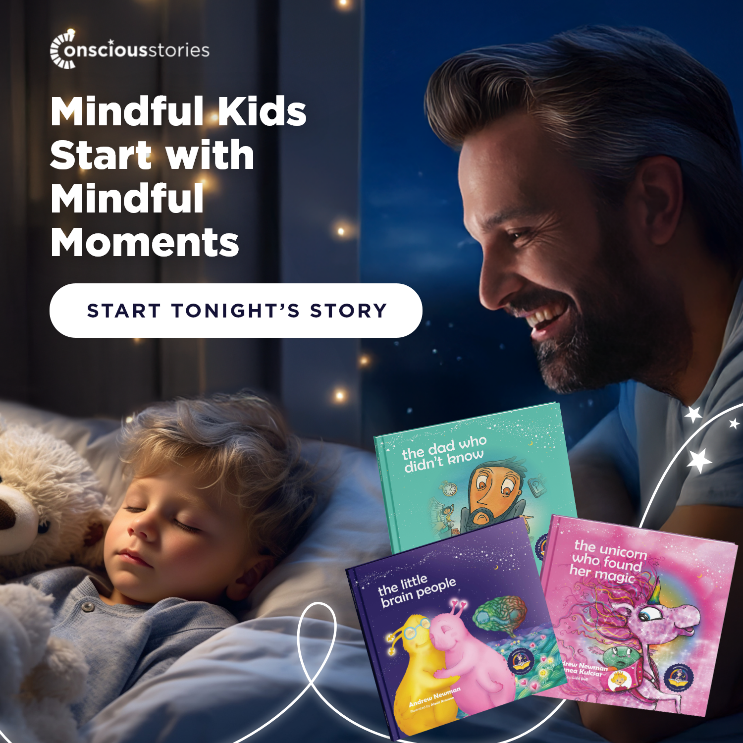 Conscious Stories Facebook ad: Bedtime Stories That Calm and Connect