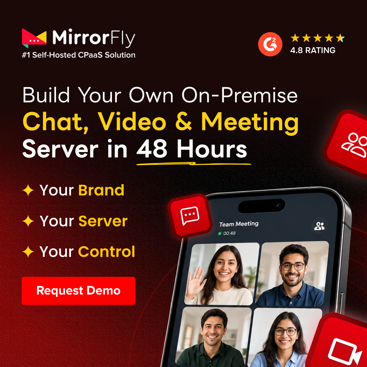 MirrorFly Facebook ad: 250+ Features, Fully Self-Hosted