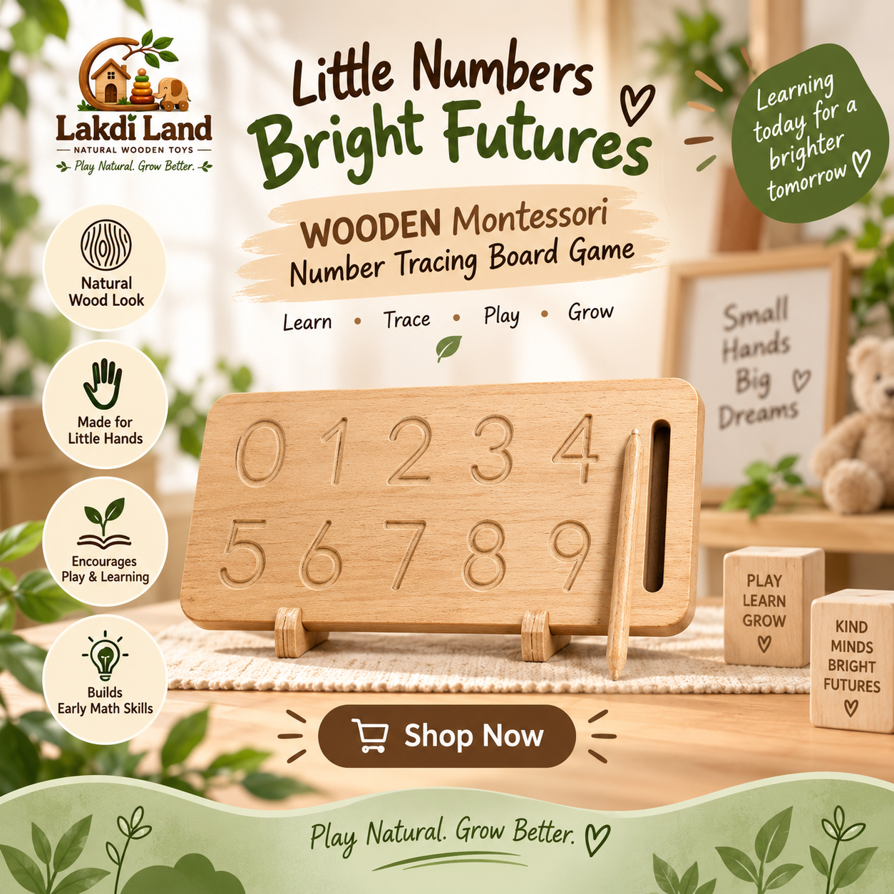 Lakdi land Facebook ad: Buy Wooden Montessori Number Tracing Board!