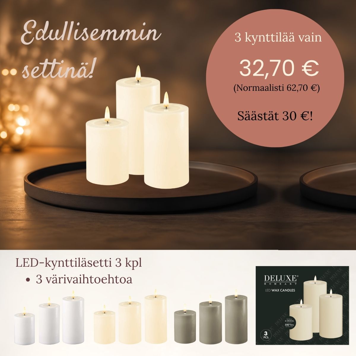 Puutarhurin Maja Facebook ad: Aidonnäköiset led-kynttilät!