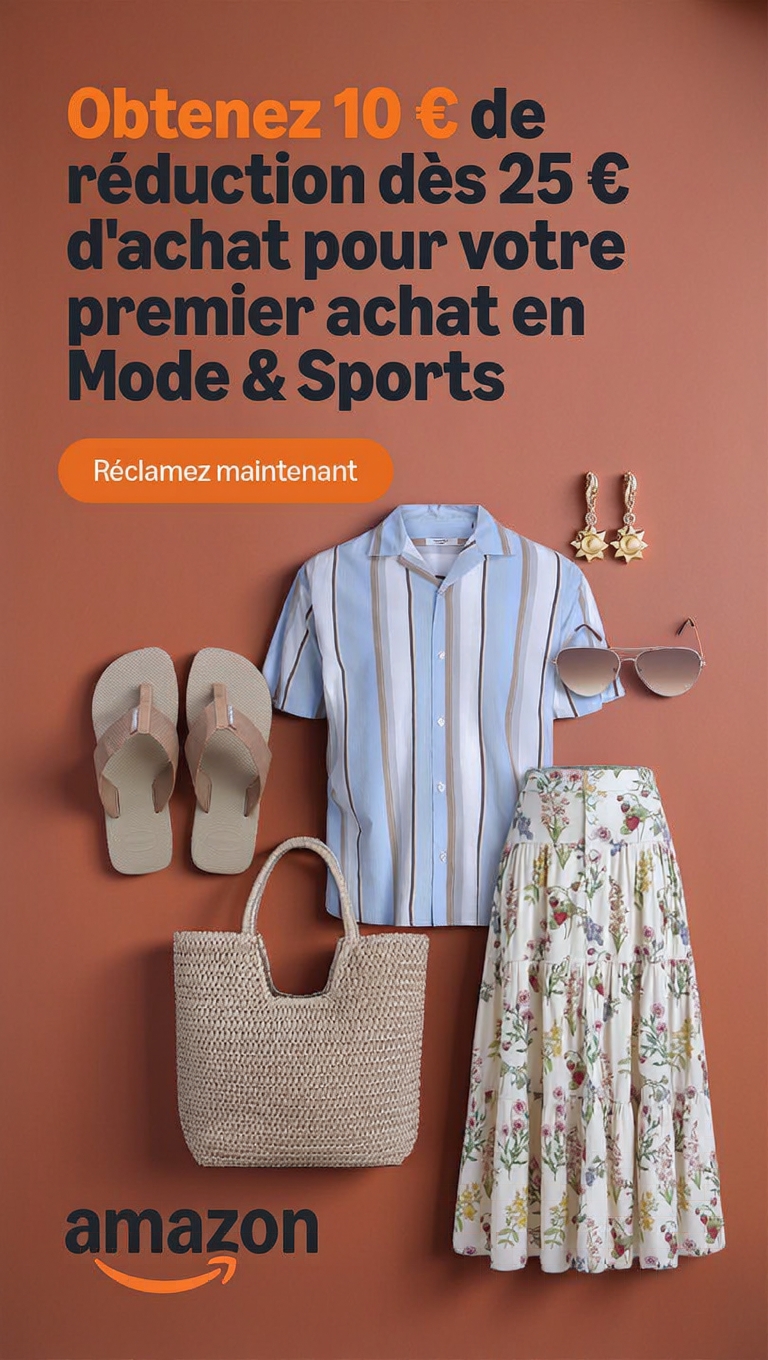 Amazon.fr Facebook ad: Mode & Sport: économisez 10€!