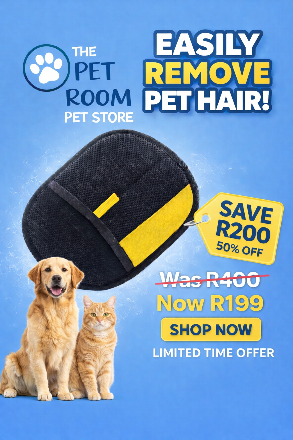 The pet room Facebook ad: Save R200 Today, 50% OFF