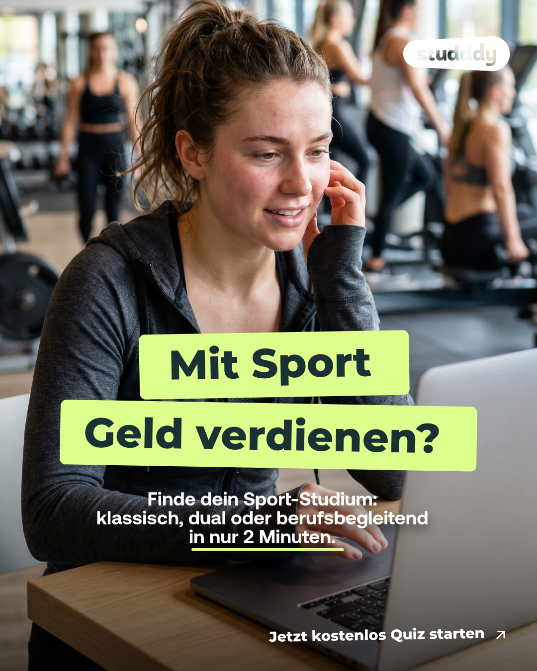 Studddy Facebook ad: Finde dein Studium im Sportbereich in nur 2 Minuten!