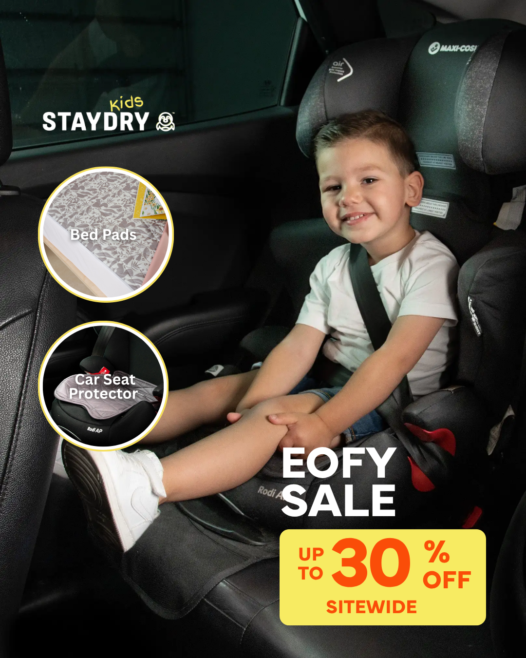 Staydry Kids Facebook ad: Up to 30% off EOFY