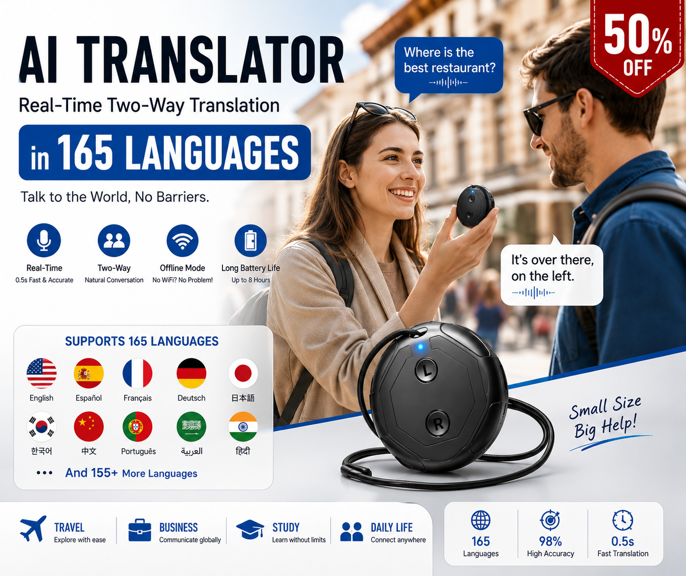 Zephyrahome Facebook ad: LAST DAY 50% OFF K18 AI Smart Translator 2026- Break…