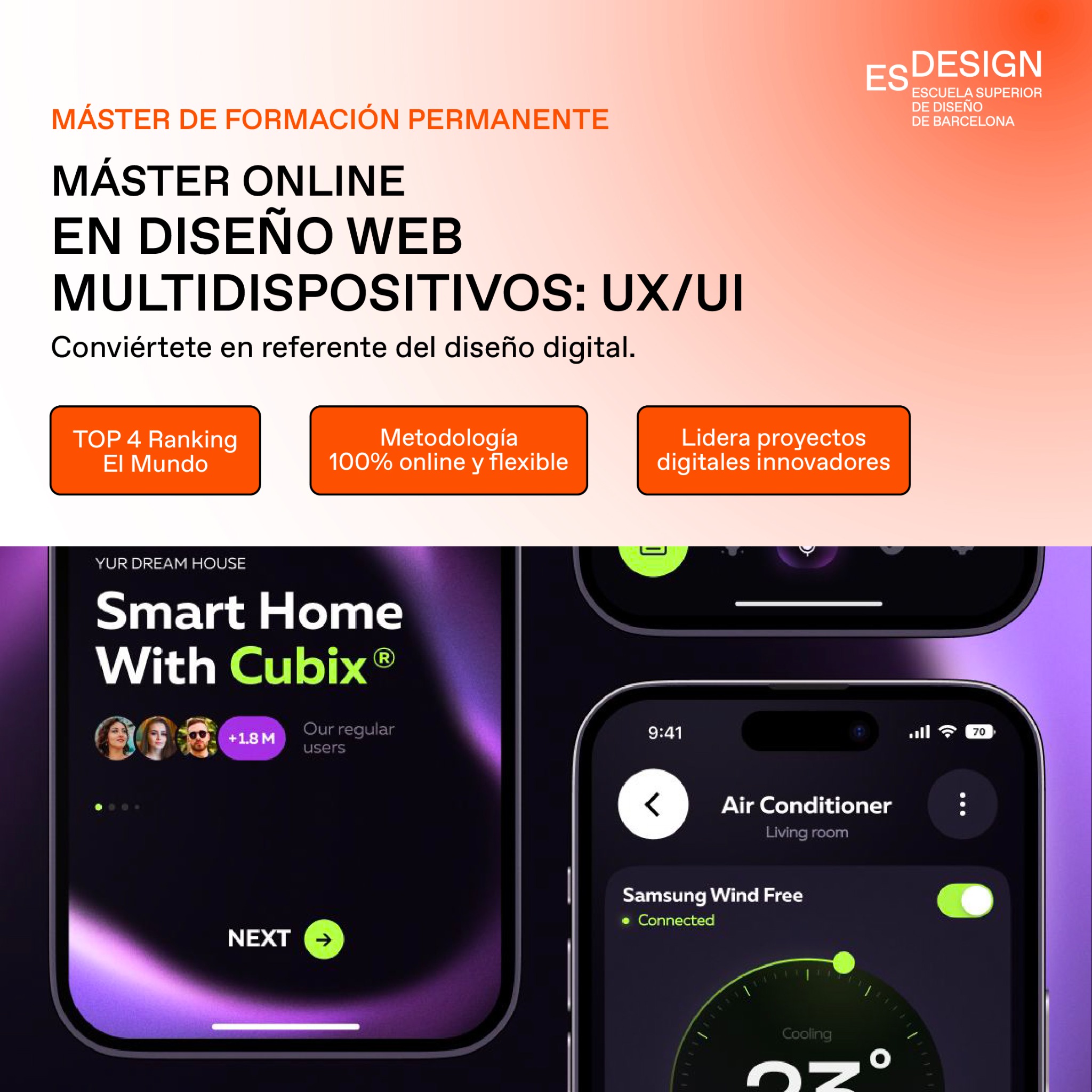 ESDESIGN Escuela Superior de Diseño de Barcelona Facebook ad: Diseña interfaces, crea movimiento y produce contenidos que…