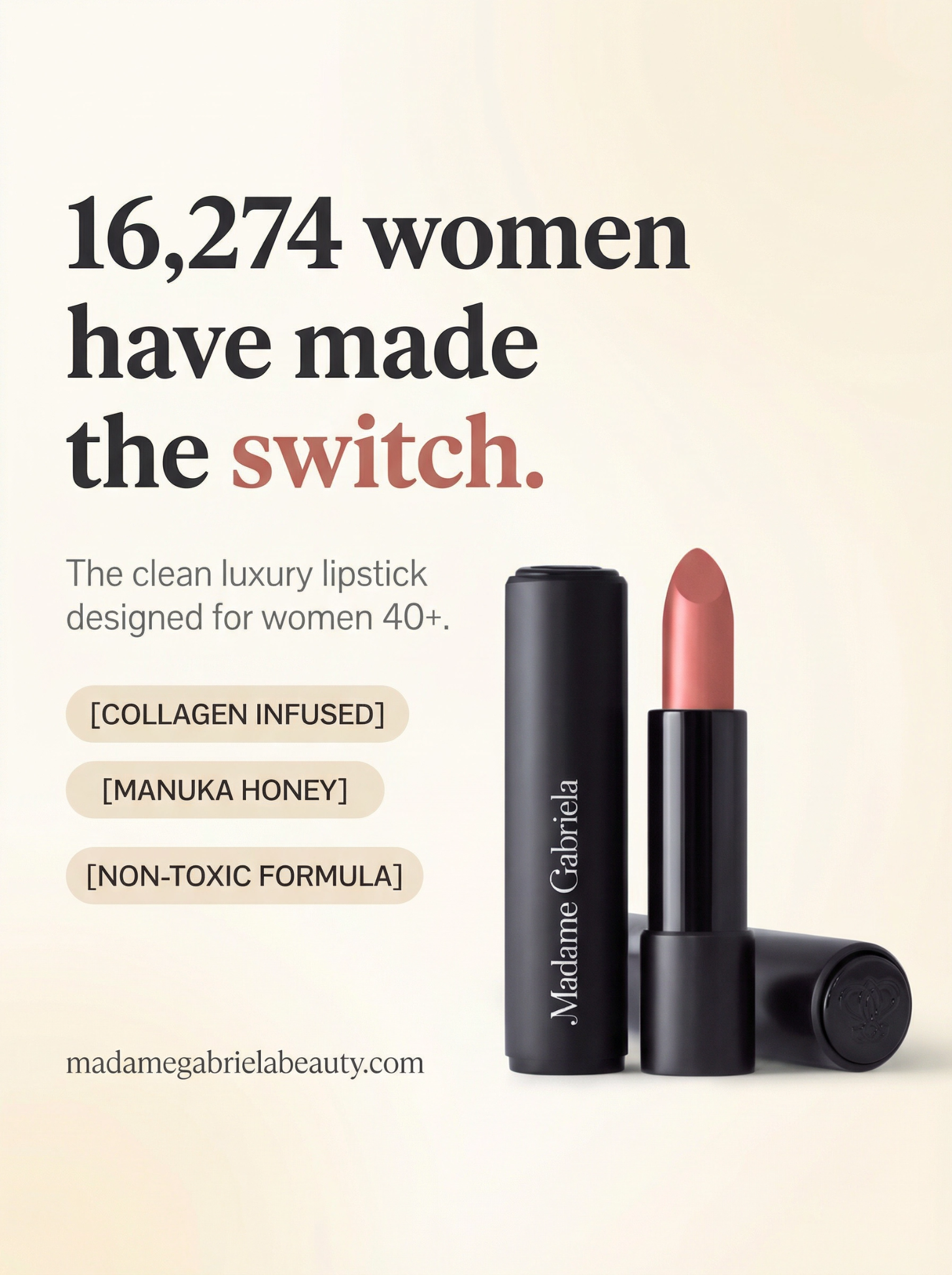 Madame Gabriela Facebook ad: The clean lipstick women 40+ are switching to.