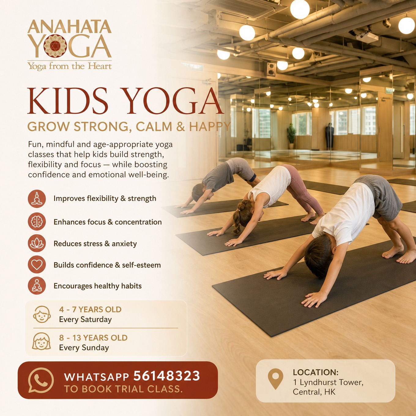 Anahata Yoga - Yoga from the Heart Facebook ad: Kids Yoga. Nurture Your Child’s Body & Mind…