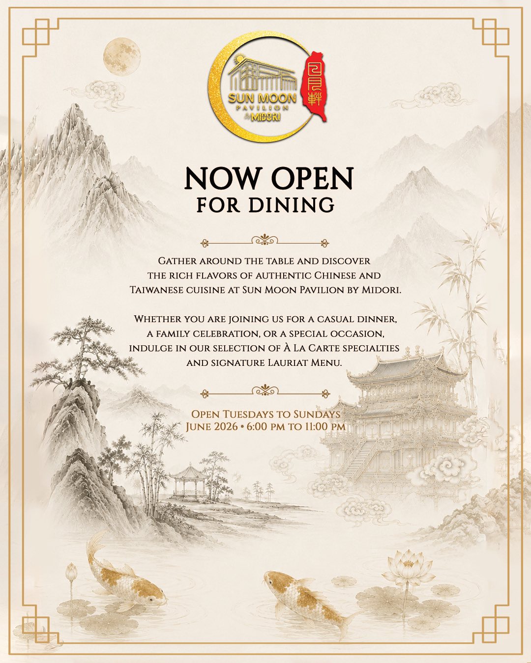 Sun Moon Pavilion by Midori Facebook ad: Now Open for Dining is Sun Moon Pavilion…