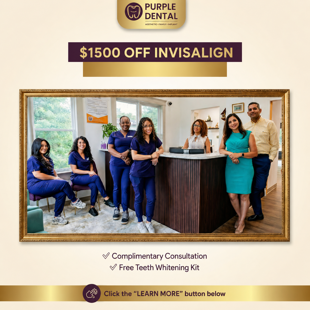 Purple Dental Facebook ad: Glastonbury, Save $1,500 on Invisalign