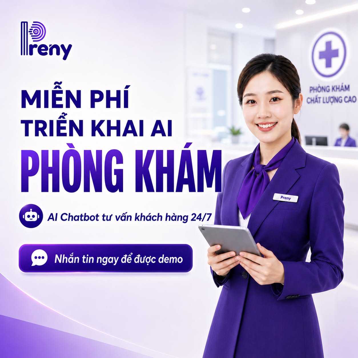 Preny AI Chatbot Facebook ad: MIỄN PHÍ TRIỂN KHAI AI PHÒNG KHÁM