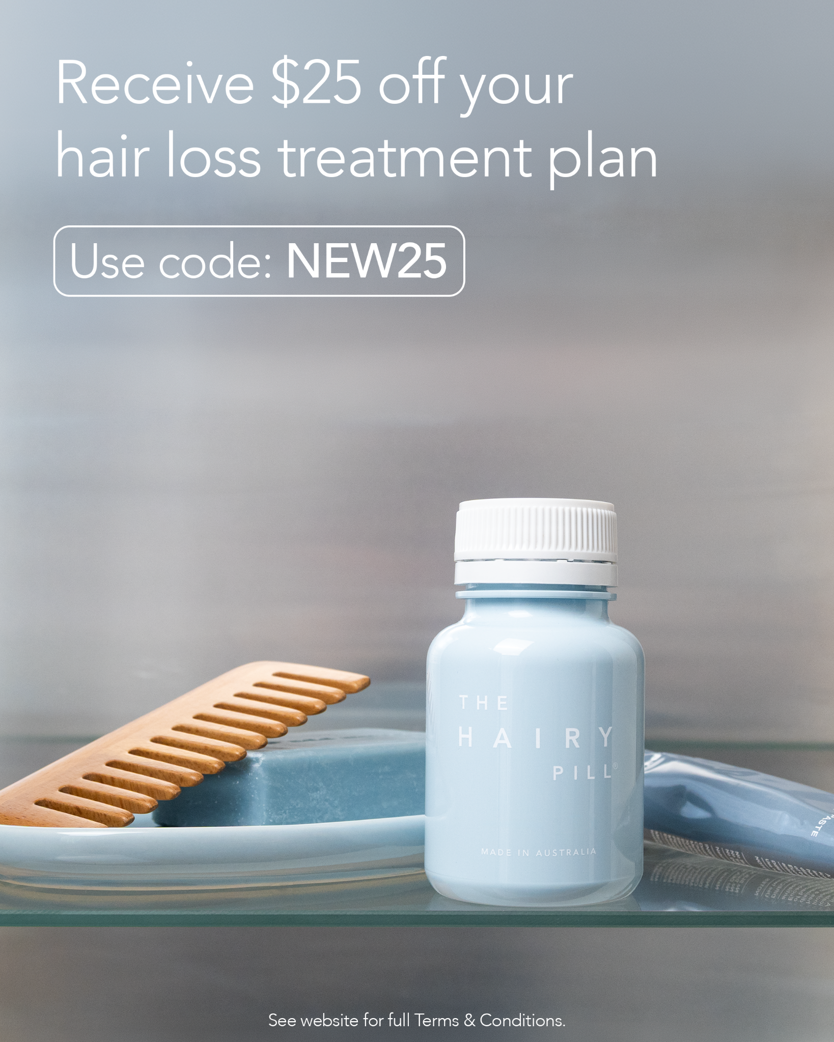 The Hairy Pill Facebook ad: $25 Off Hair Loss Treatment