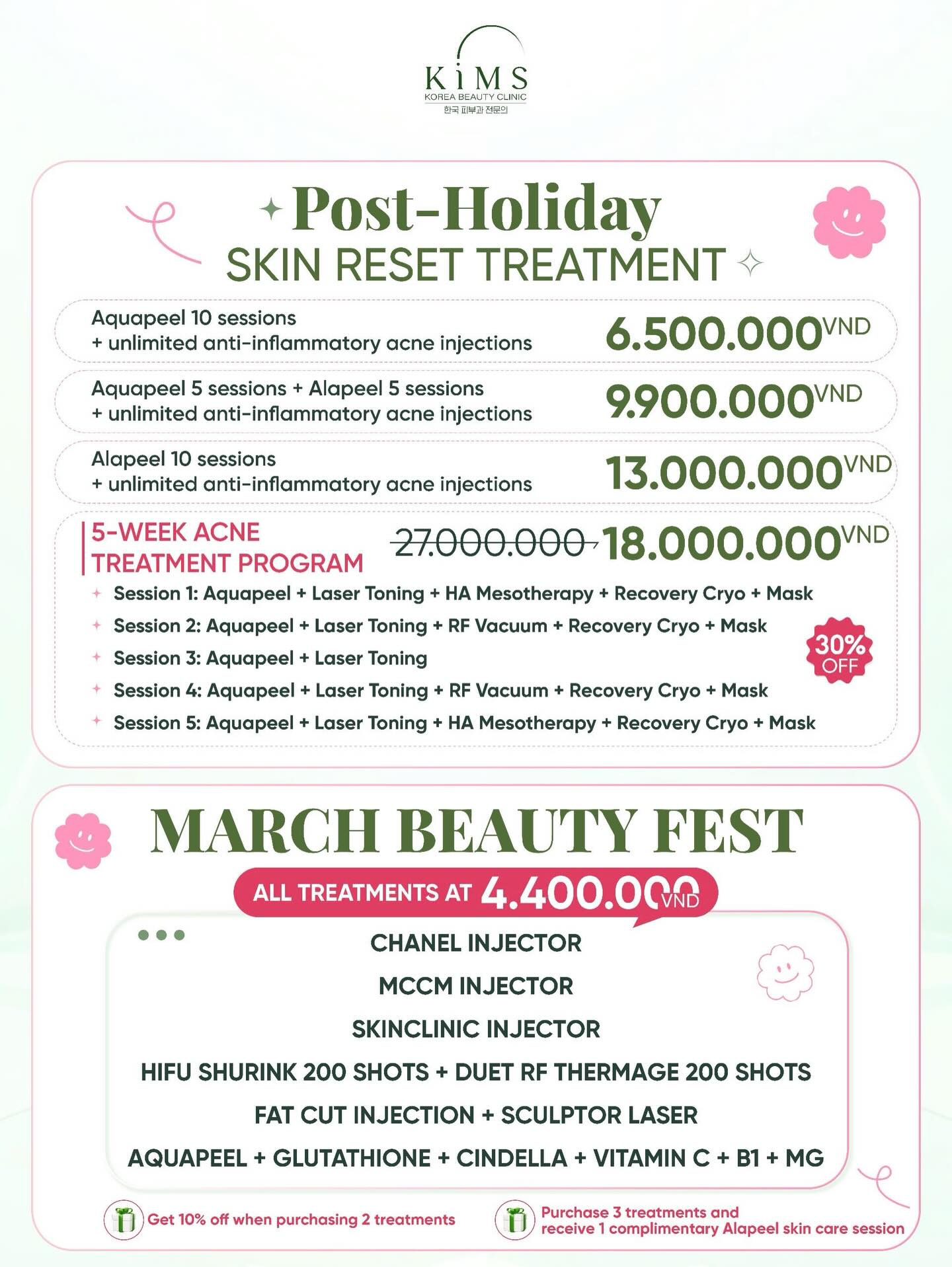 Kims Korea Beauty Center Facebook ad: MARCH SPECIAL PROMOTIONS