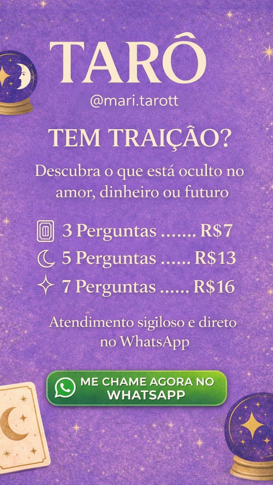 Mary Tarot Facebook ad: Me Pergunte Agora no Whatsapp