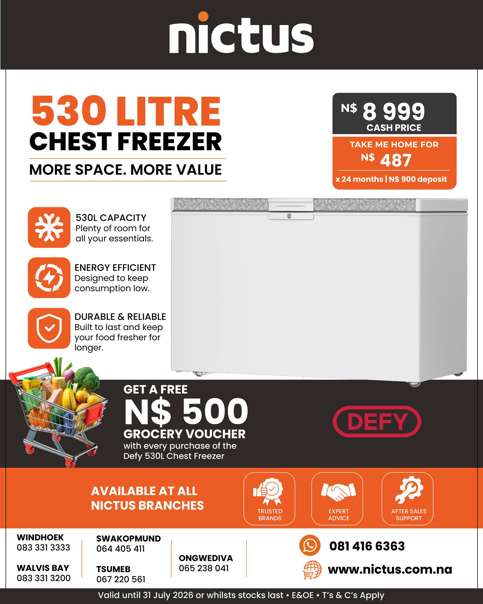 Nictus Namibia Facebook ad: Upgrade your home with the Defy 530L Chest…