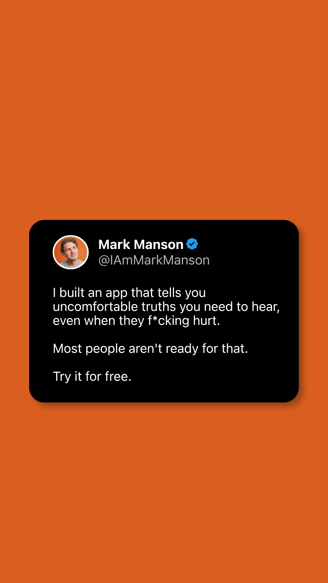 Mark Manson Facebook ad: Self-Help for People Who Hate Self-Help