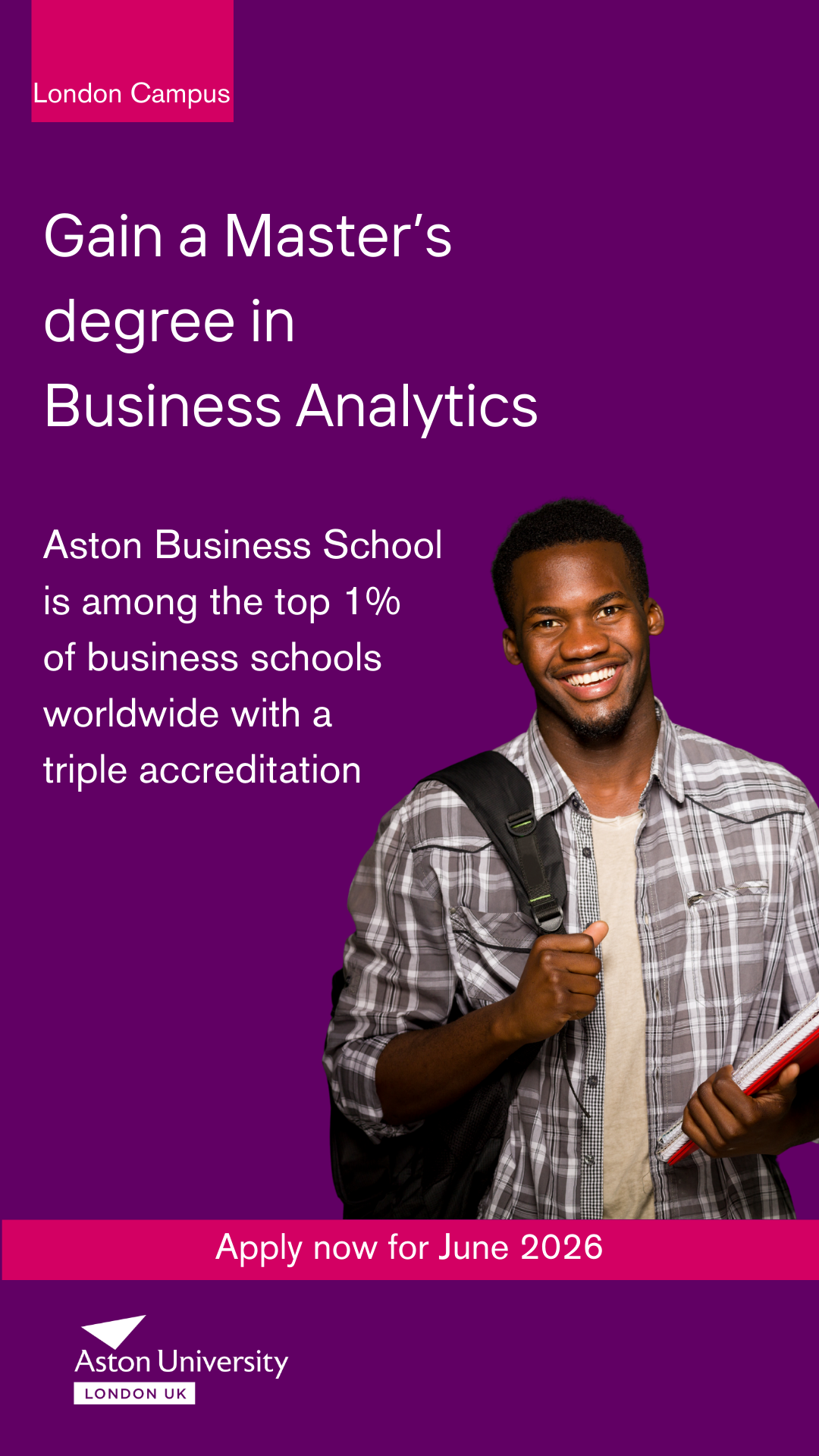 Aston University London Facebook ad from Mar 30, 2026