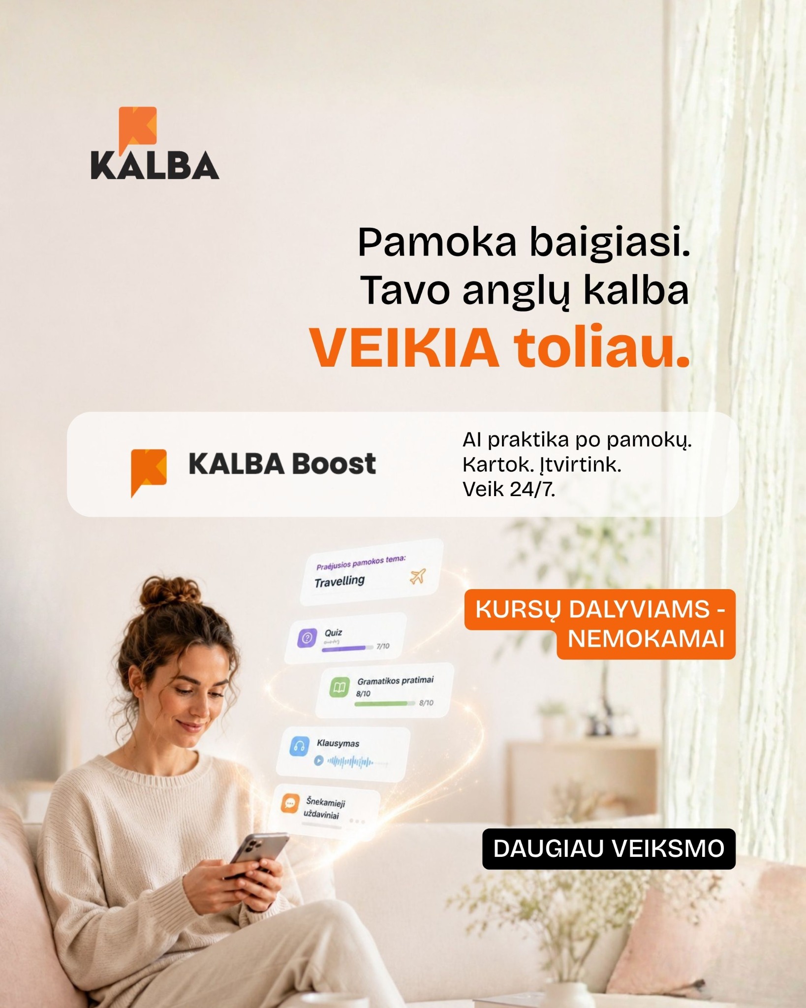 Kalba.Lt Facebook ad: Tavo anglų kalba VEIKIA 24/7