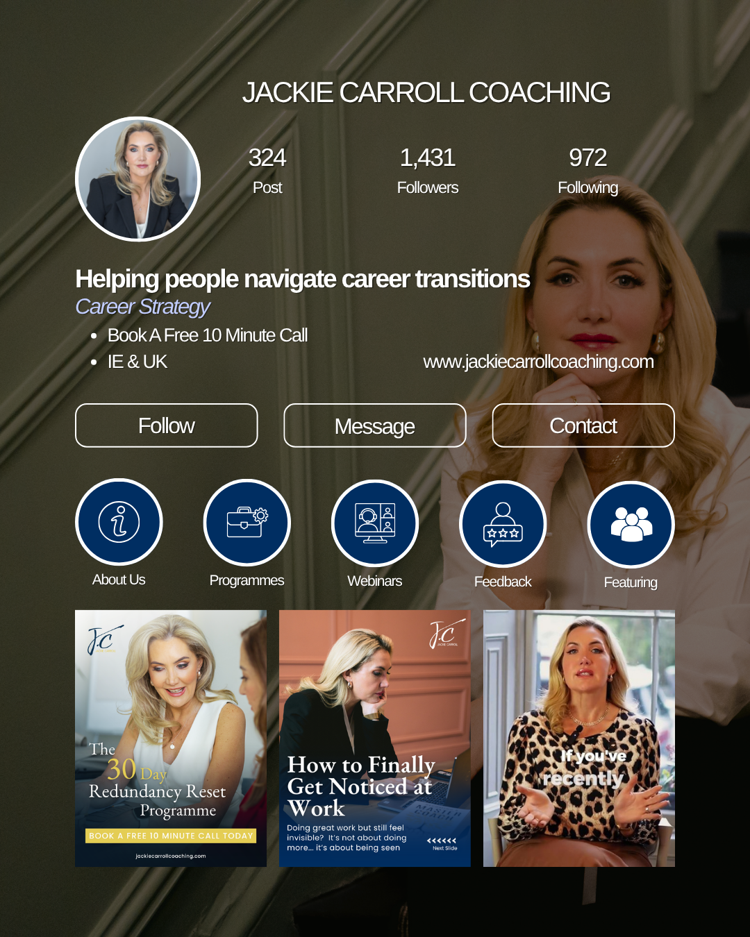 Jackie Carroll Coaching Facebook ad: Career advice that actually helps.