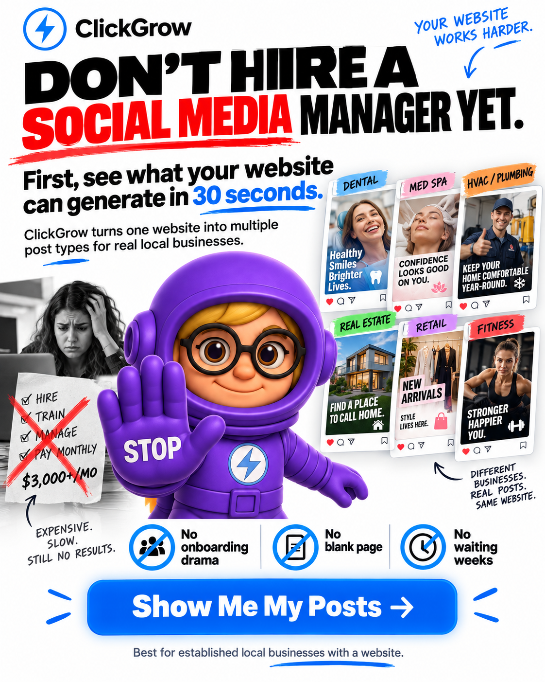 ClickGrow AI Facebook ad: Don't hire anyone yet