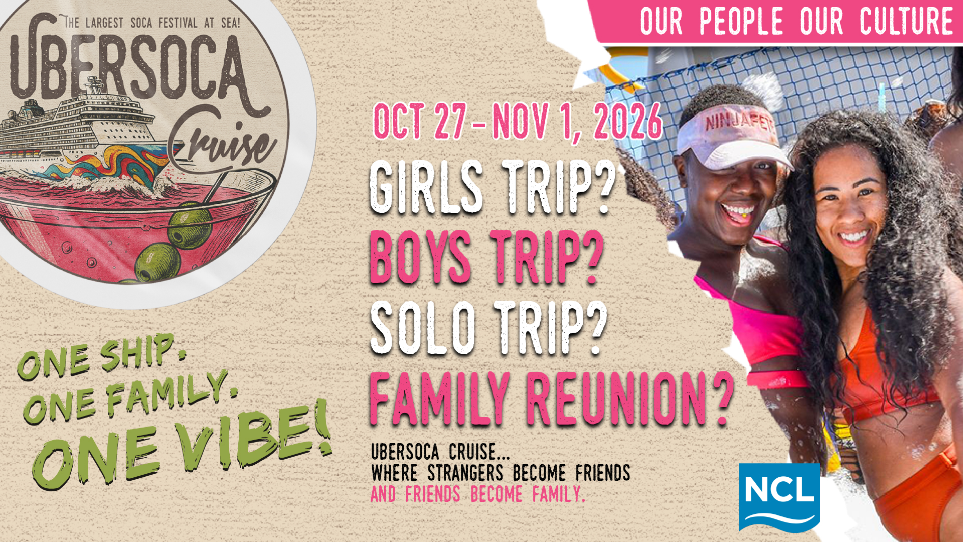Ubersoca Cruise Facebook ad: Your Crew. Your Culture. Your Ship.