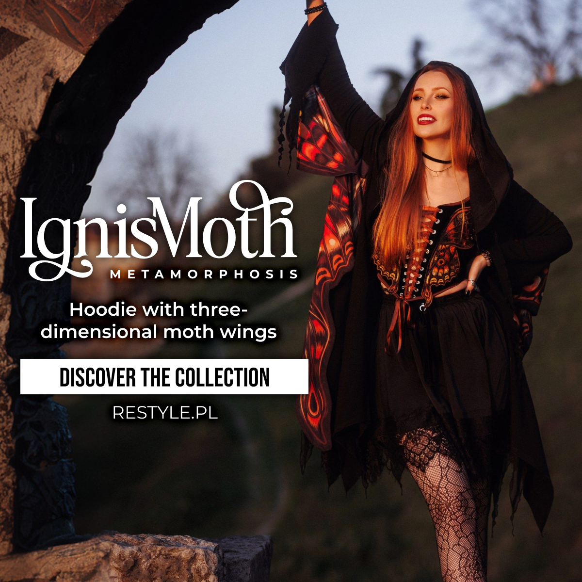 Restyle Facebook ad: IGNIS hoodie with three-dimensional moth wings