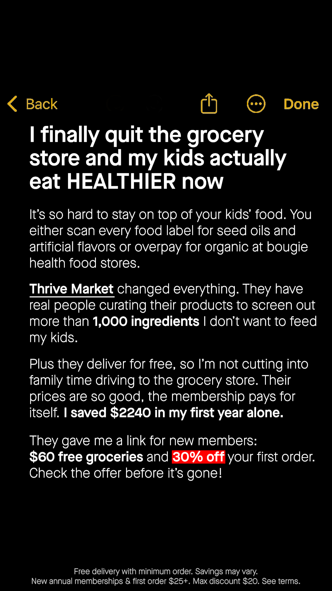 Thrive Market Facebook ad