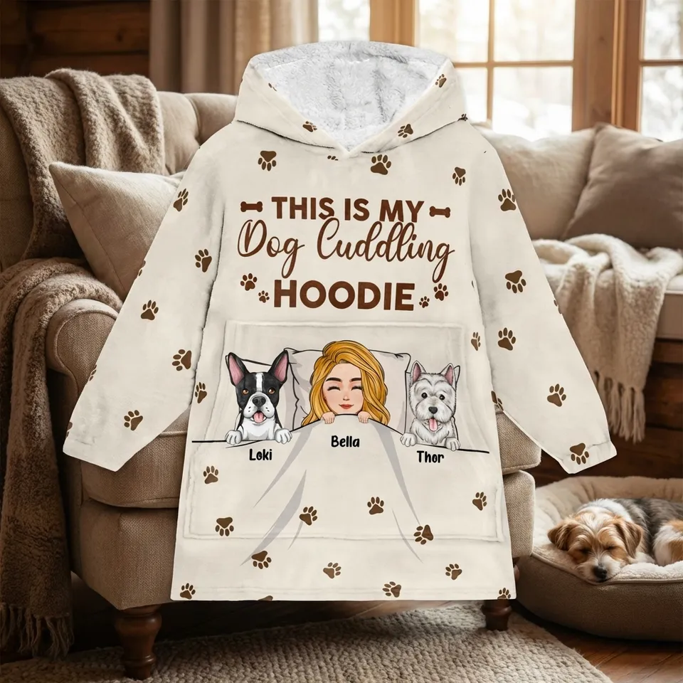 Printerval Global Facebook ad: My Dog Cuddling Hoodie - Personalized Blanket Hoodie