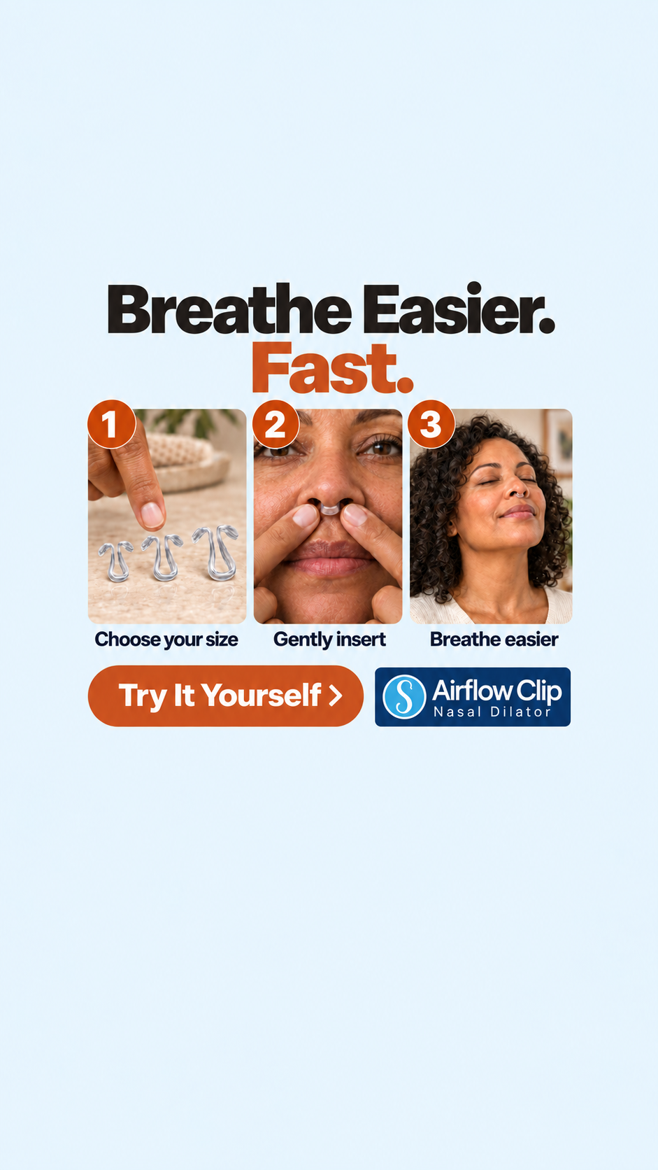 SnoreLessNow Facebook ad: Breathe Clearly in 2 Seconds