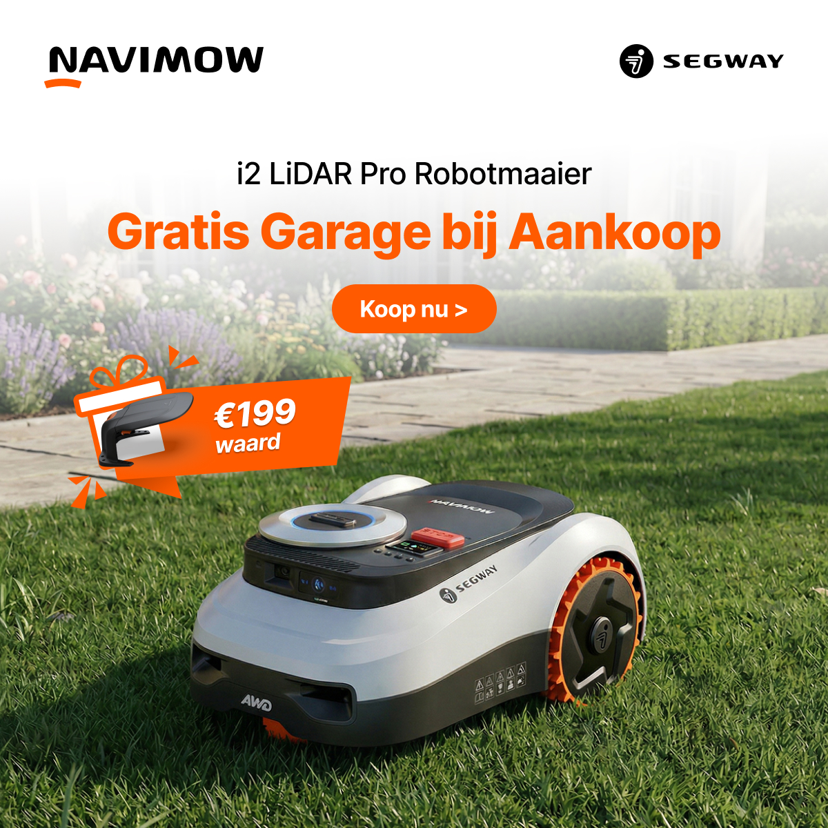 Segway Navimow Facebook ad: Navimow i2 LiDAR Pro, gratis garage
