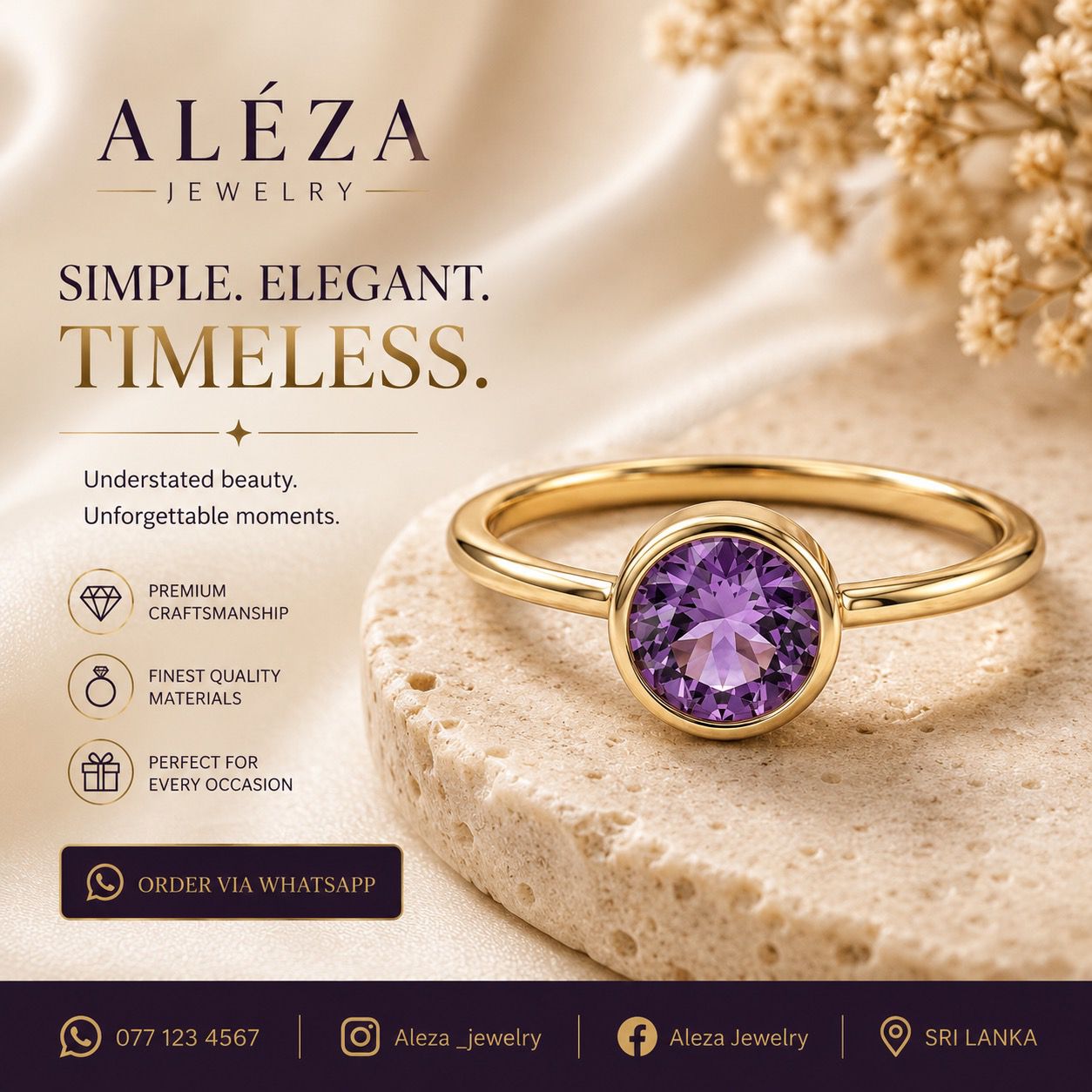 Aléza Jewelry Facebook ad: Timeless elegance crafted for every special moment.
