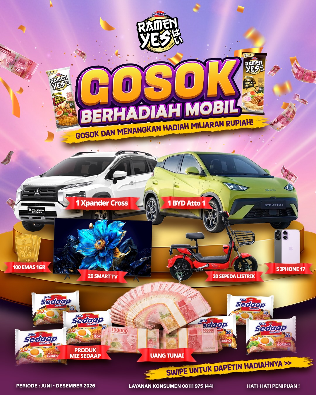 Ramen Yes Facebook ad: GOSOK BERHADIAH MOBIL