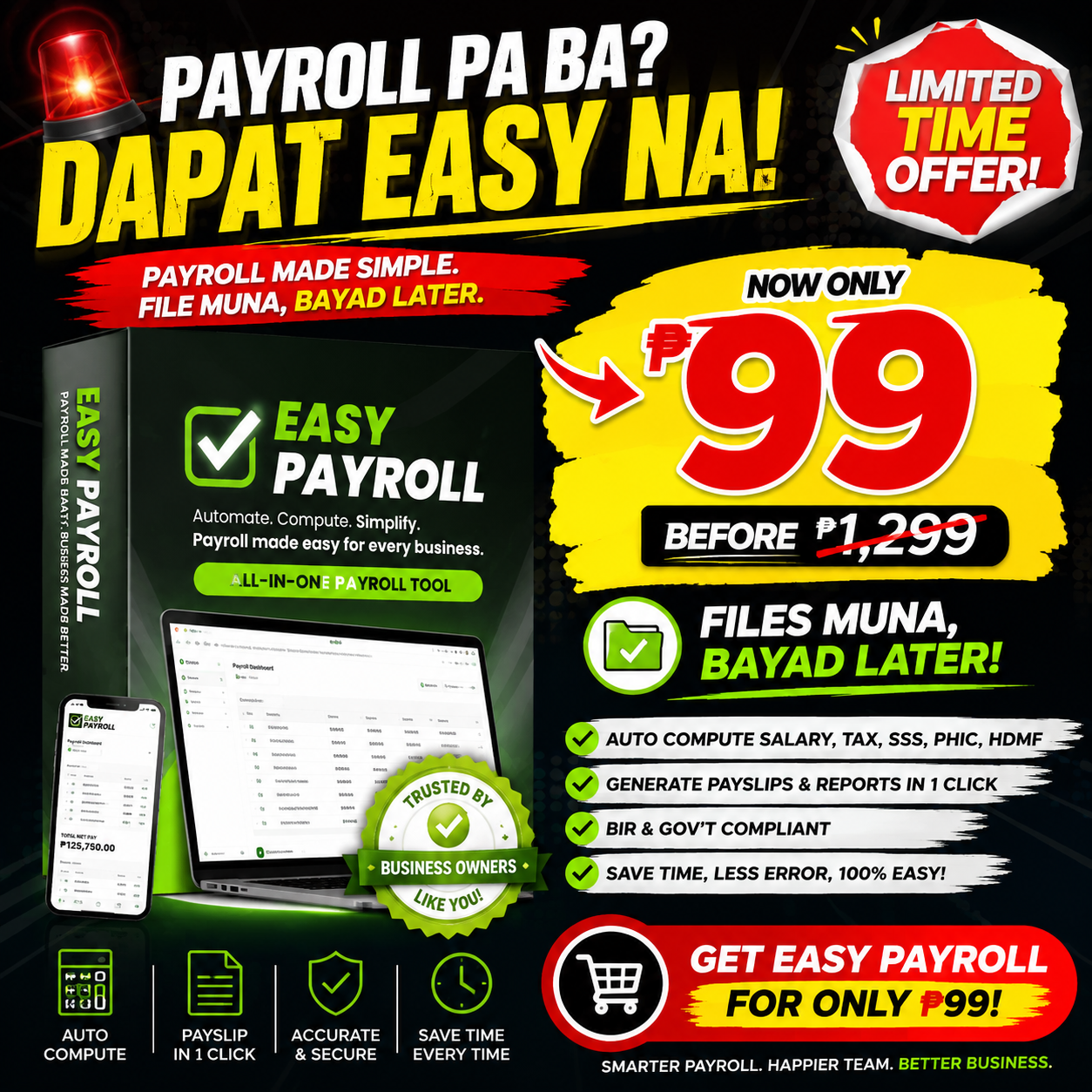 EasyPayroll PH Facebook ad: Payroll Pa Ba? Dapat EASY Na!