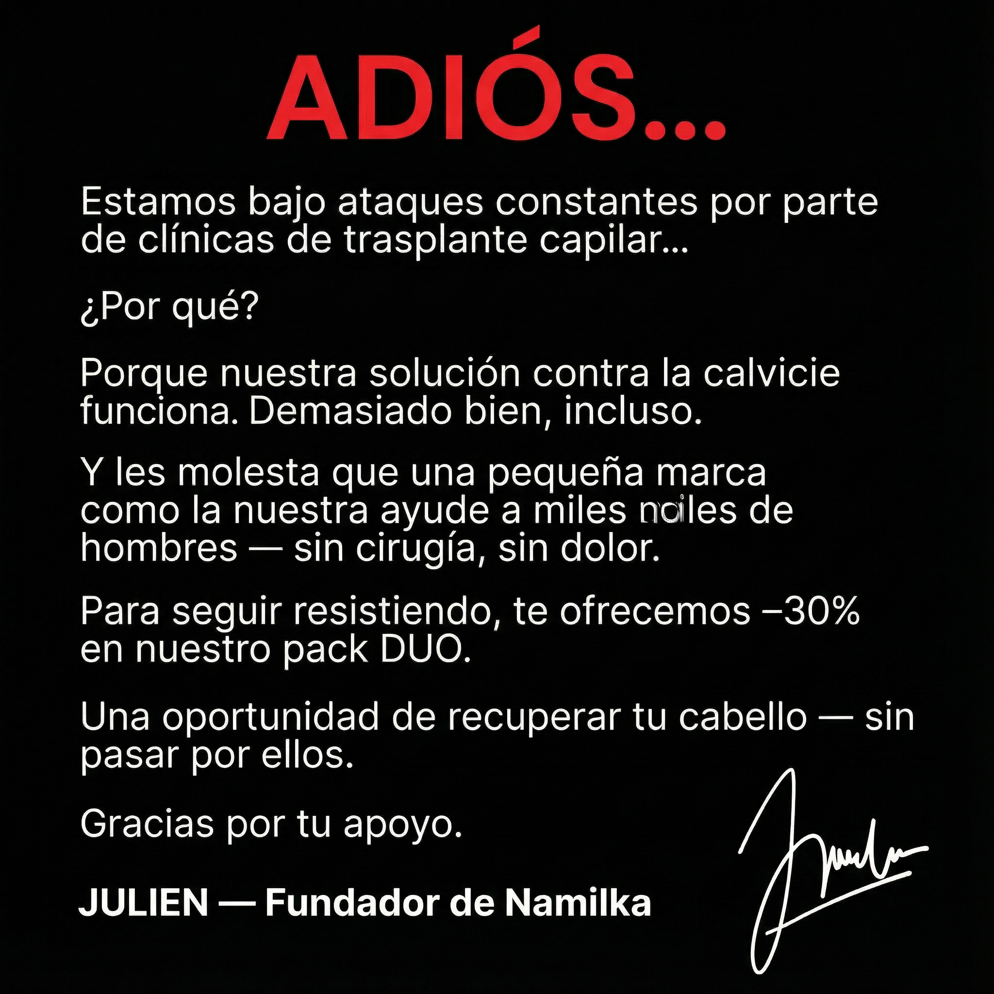 Namilka Facebook ad: ¿Complejo capilar? La solución en 30 s