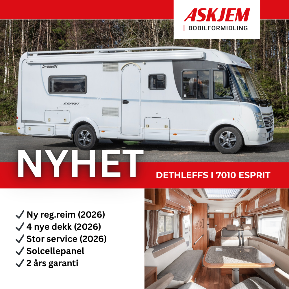 Askjem Bobilformidling Facebook ad: Til salgs: Dethleffs I 7010 Esprit - 2011 - 130 hk - 2,3 L…