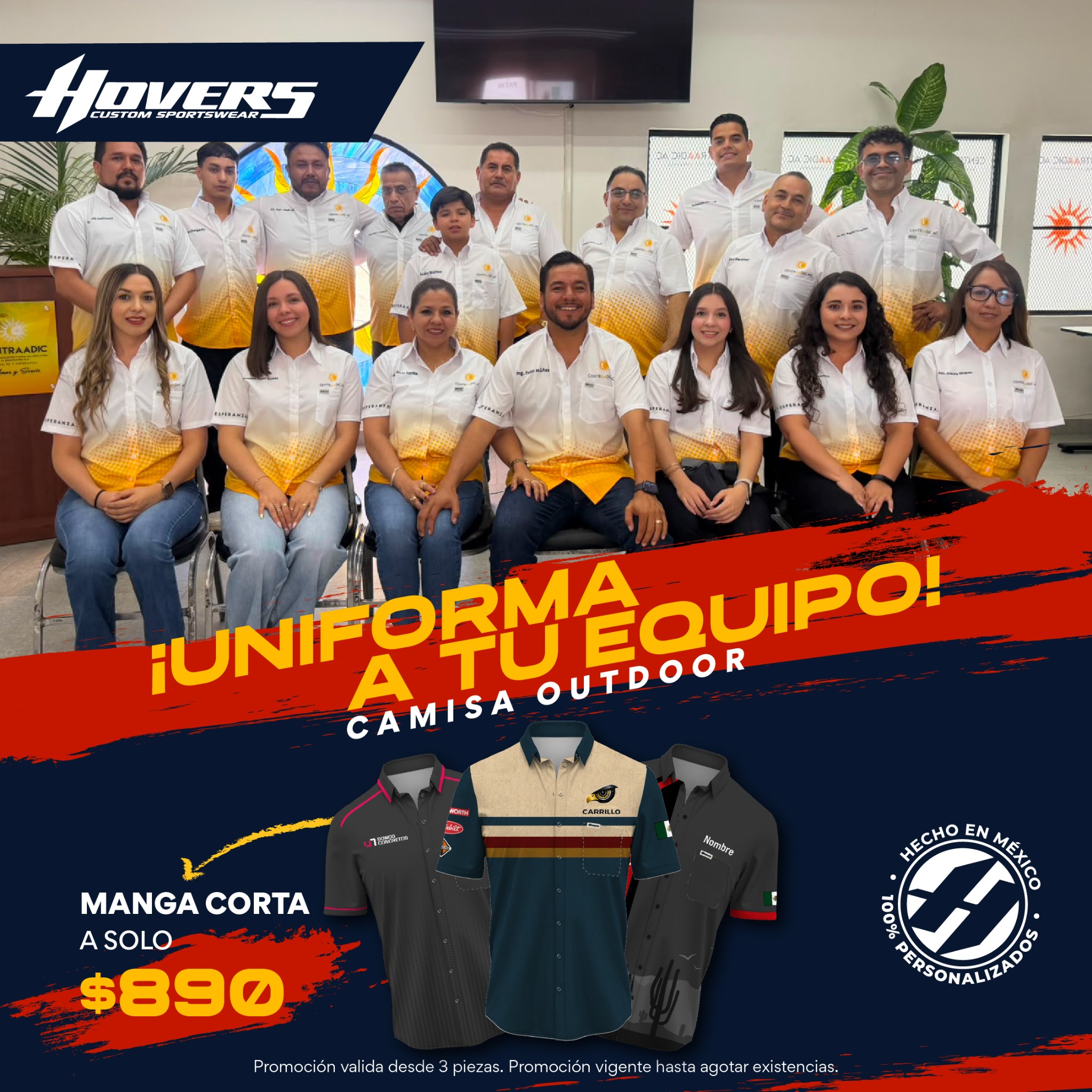 Hovers Facebook ad: Envíanos mensaje y cotiza la tuya para tu equipo.