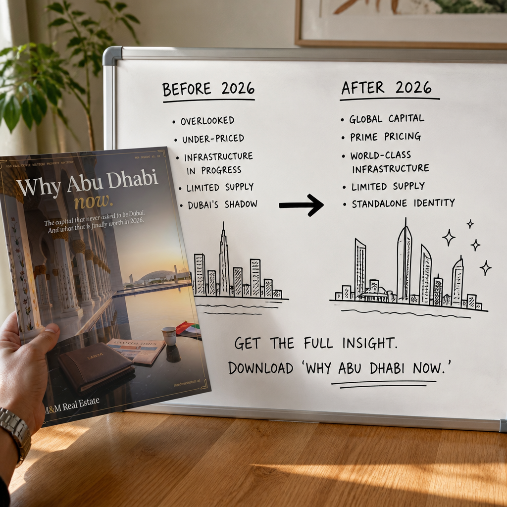 M&M Real Estate Dubai Facebook ad: Why Abu Dhabi now, free report.
