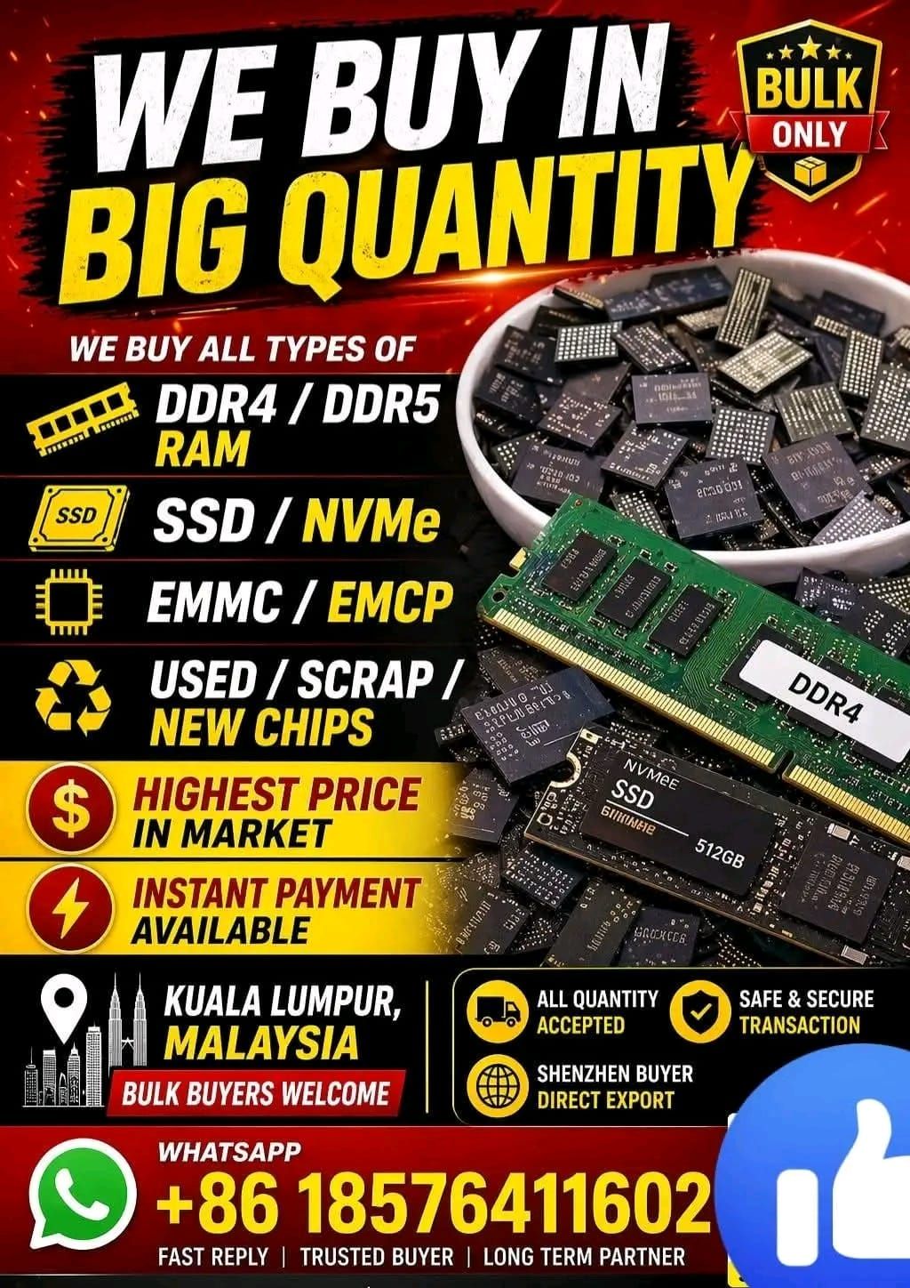 We Need Buy DDR4 DDR5 SSD CHIP Facebook ad from Apr 25, 2026