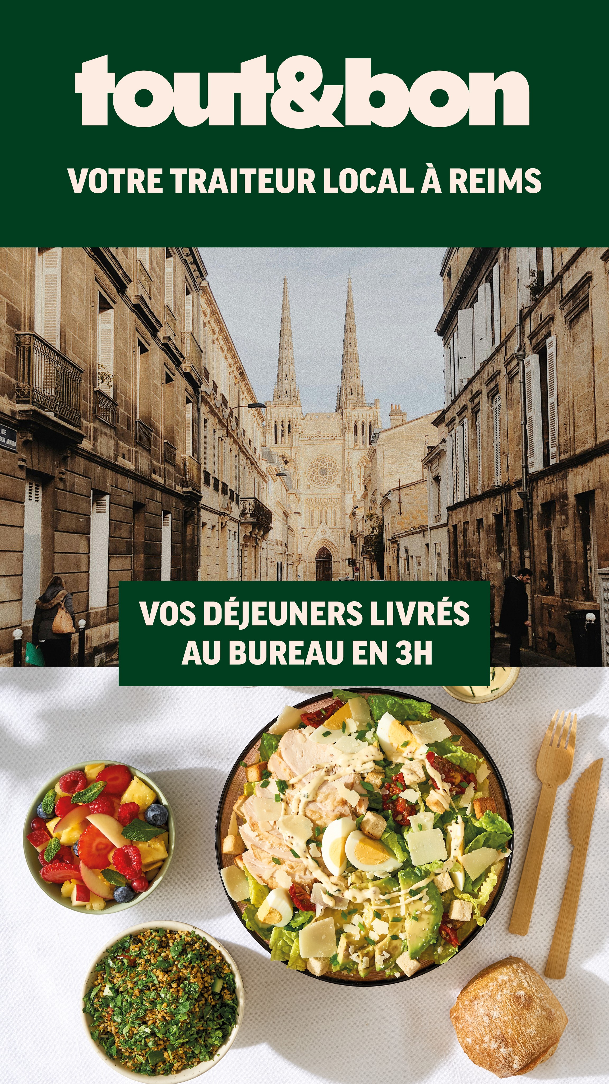 Tout&Bon Facebook ad: Plateaux repas livrés en 3h à Reims!