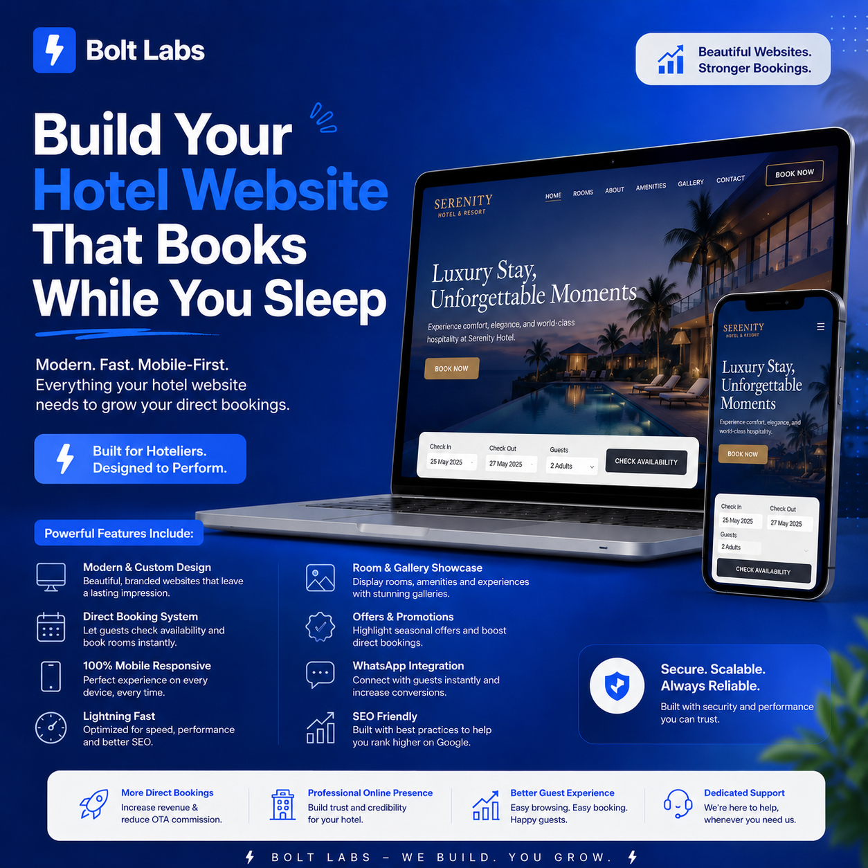 Bolt Labs Facebook ad: Launch your hotel booking website