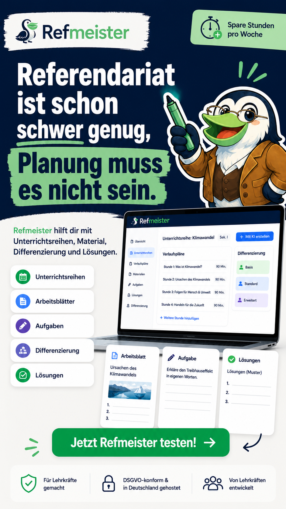 Refmeister Facebook ad: Unterricht planen in Minuten statt Stunden