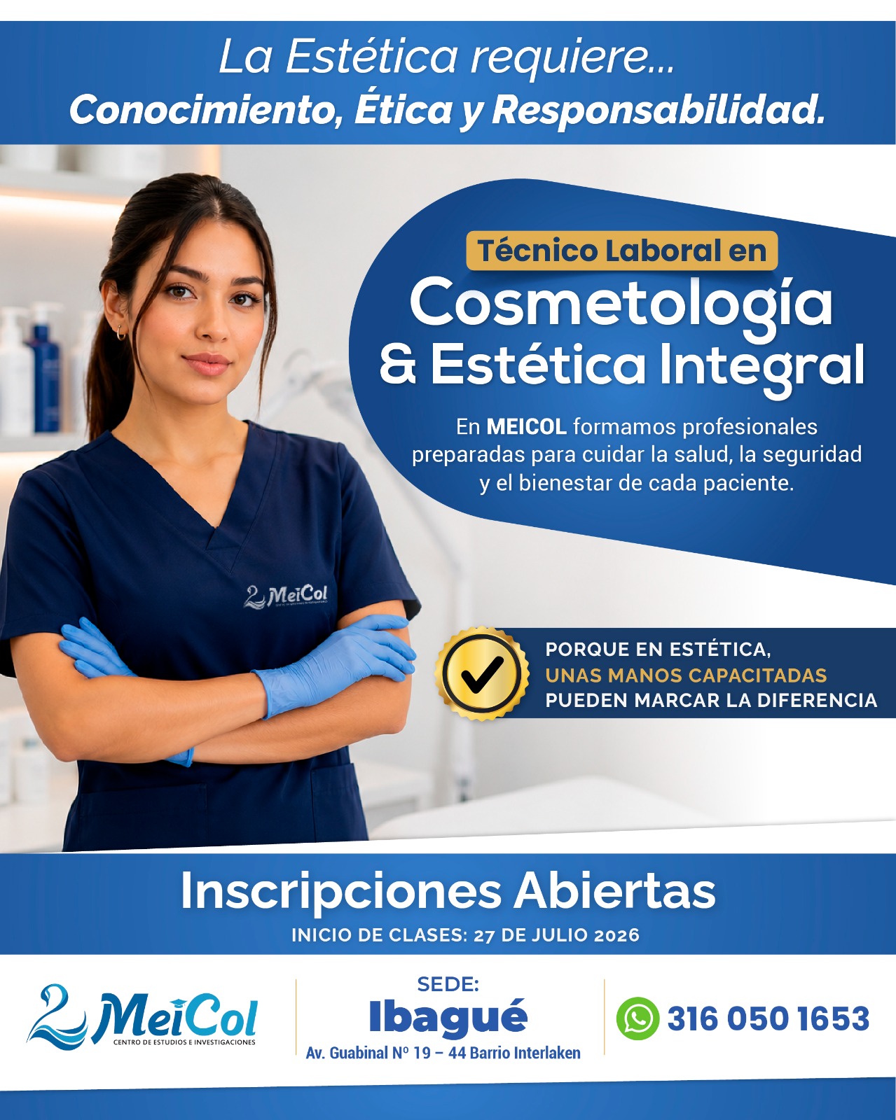 Meicol Educación. Facebook ad: EN IBAGUE ESTUDIE ESTETICA Y COSMETOLOGIA