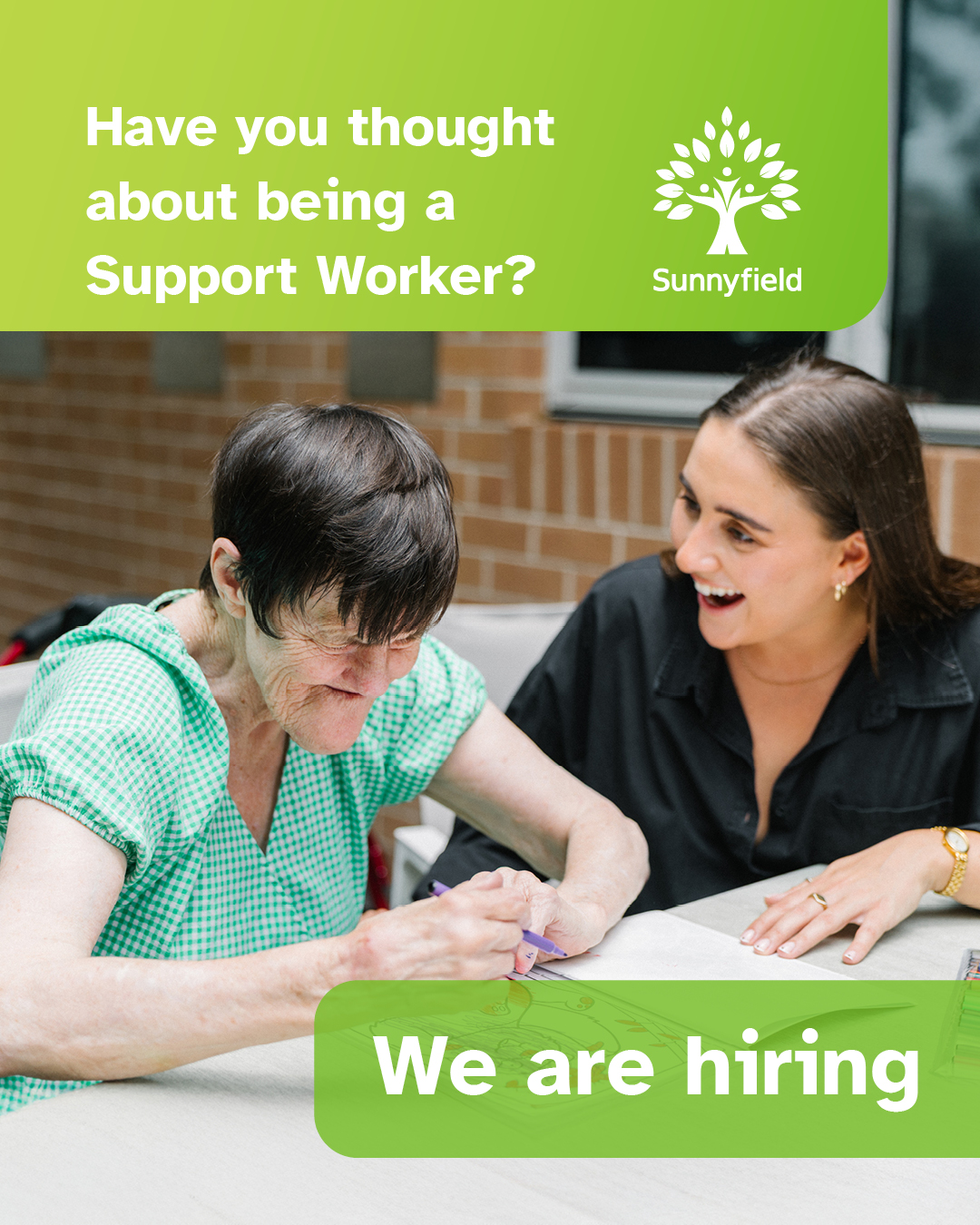 Sunnyfield Disability Services Facebook ad from Jan 29, 2026