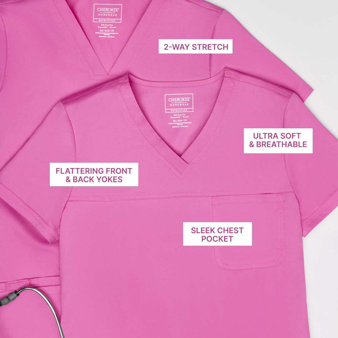 Cherokee Uniforms Facebook ad: Stay Polished in the V-Neck Tuck-In Top