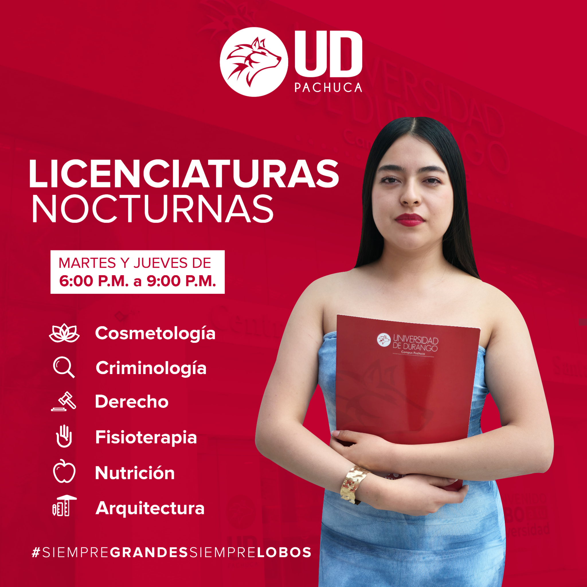 Universidad de Durango Campus Pachuca Facebook ad: Únete a la gran familia LOBOS