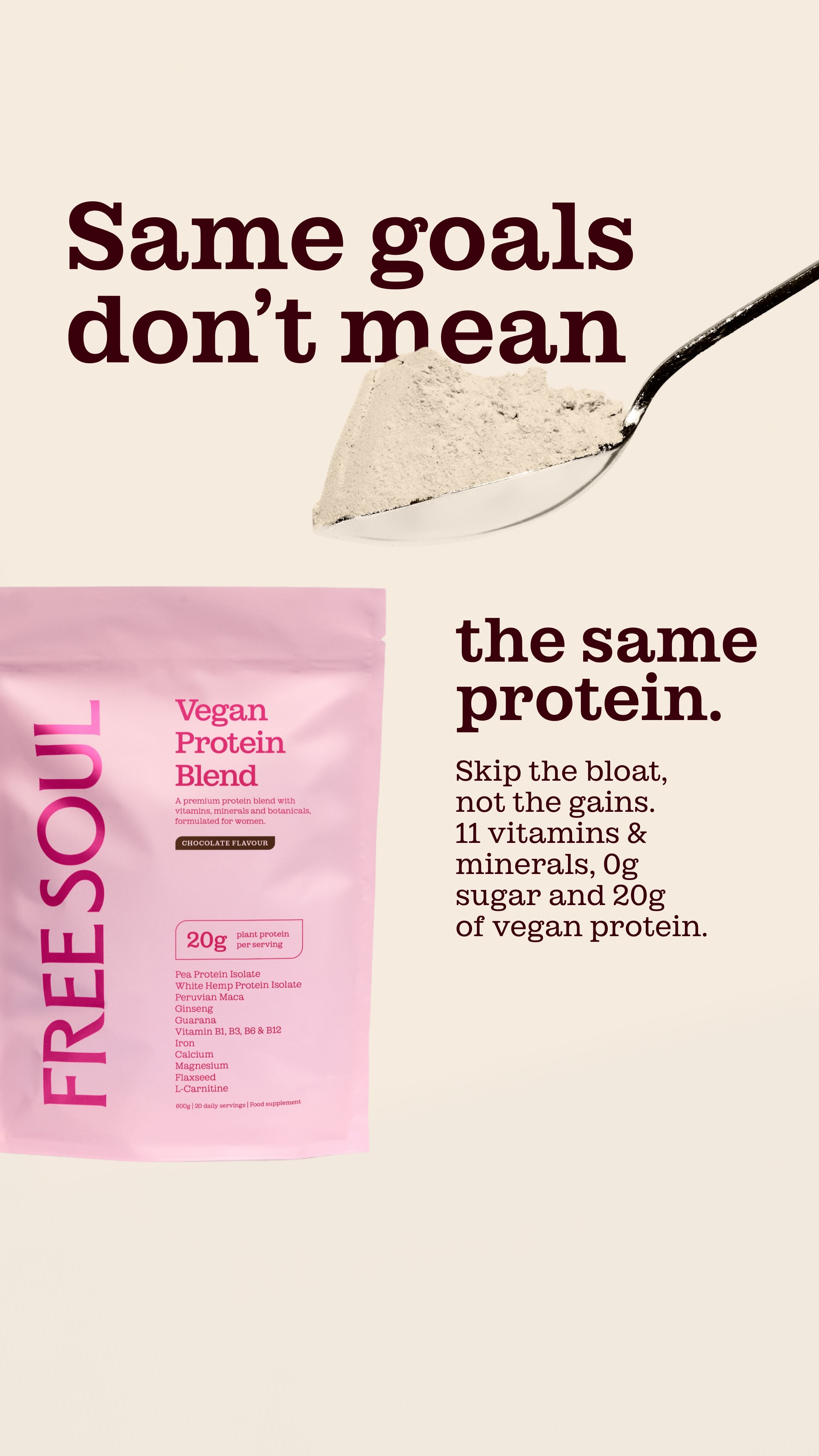 Free Soul Facebook ad: The protein powder that has your back.