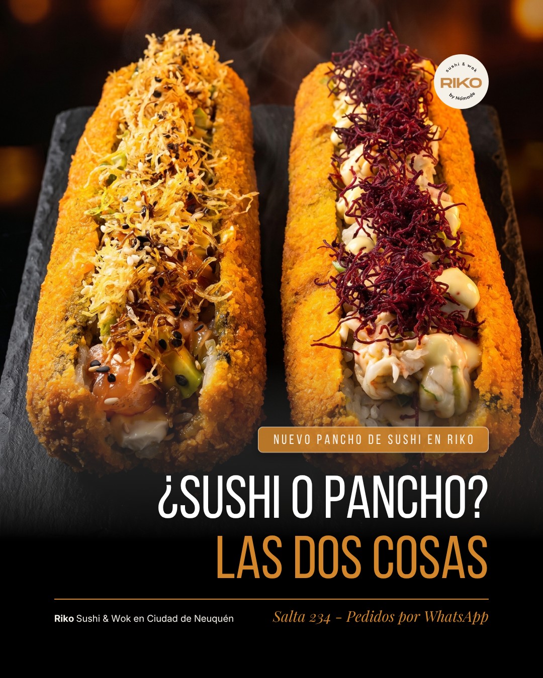 Riko Sushi & Wok Neuquén Facebook ad: Sushi o pancho?