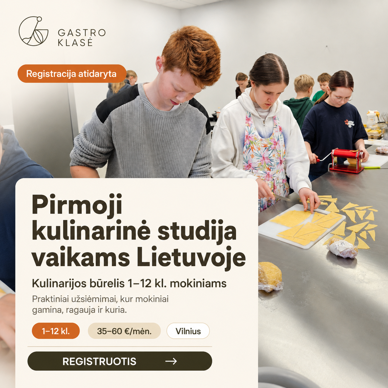 Gastro klasė Facebook ad: Kulinarijos būrelis vaikams Vilniuje