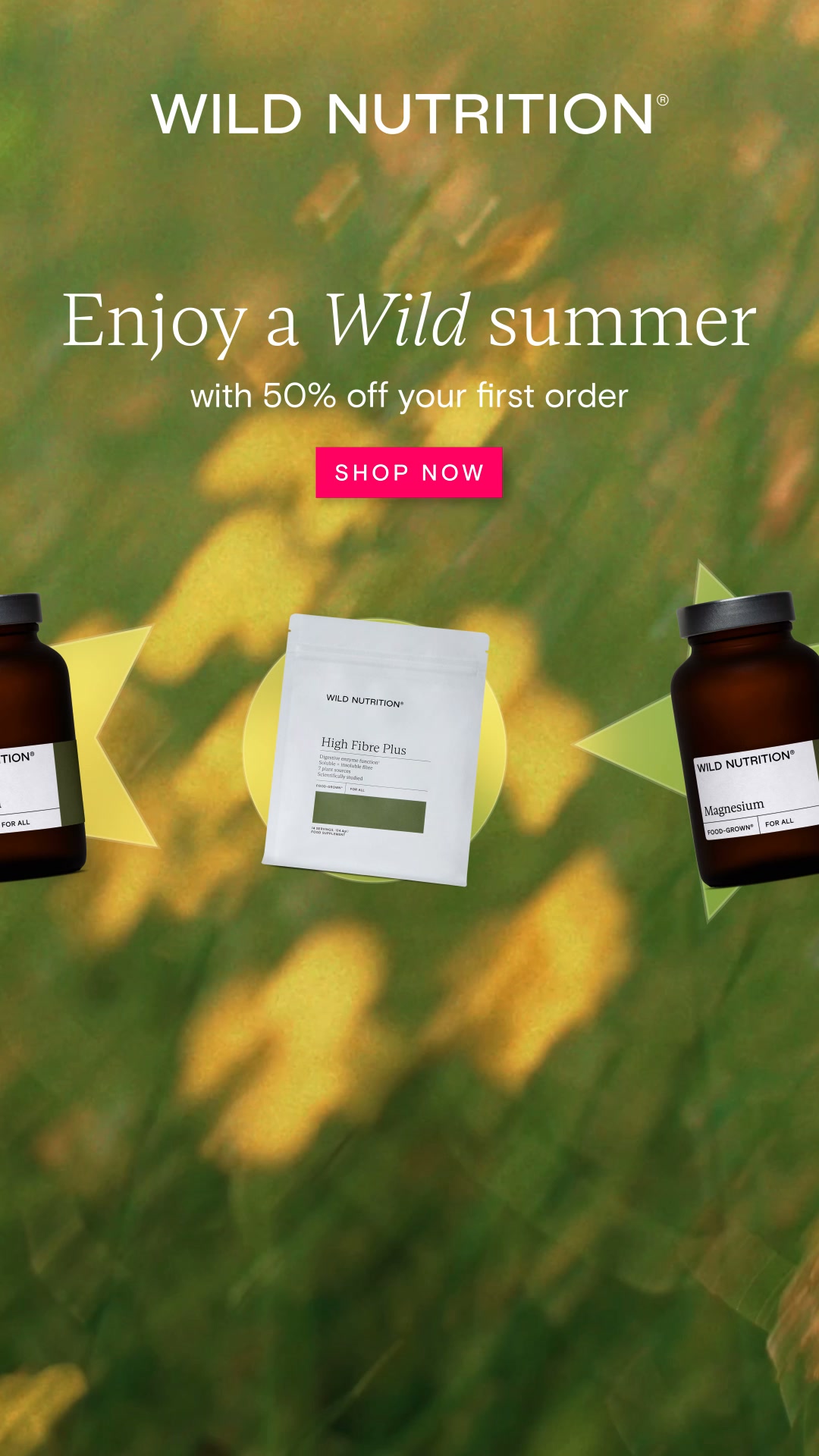 Wild Nutrition Facebook ad: Save 50% On Your First 3 Months